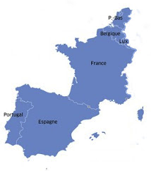 Carte des pays d’intervention : Portugal, Espagne, France, Italie, Suisse, Belgique, Pays-Bas, Luxembourg